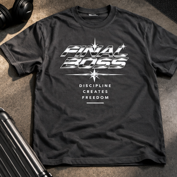 Final Boss Consulting T-Shirt – charcoal front