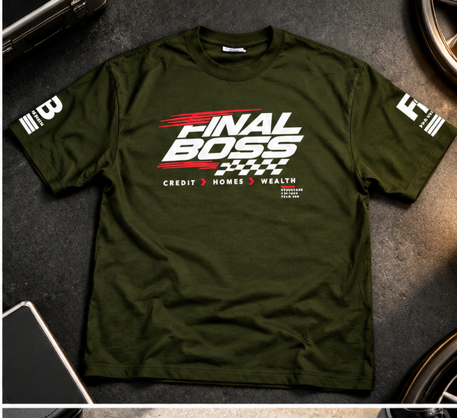 Final Boss Consulting T-Shirt – olive front